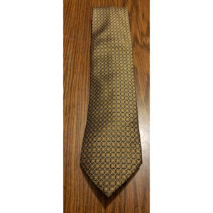Enro Gold and Black Geometric Diamond Pattern Long 61" Silk Necktie Tie